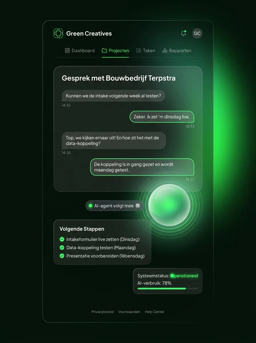 A conversation with a client in the portal, with an AI agent looking on.